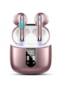 Bluetooth 5.3 Earbuds, 4-Mic ENC, 56H Playtime, Rose Gold