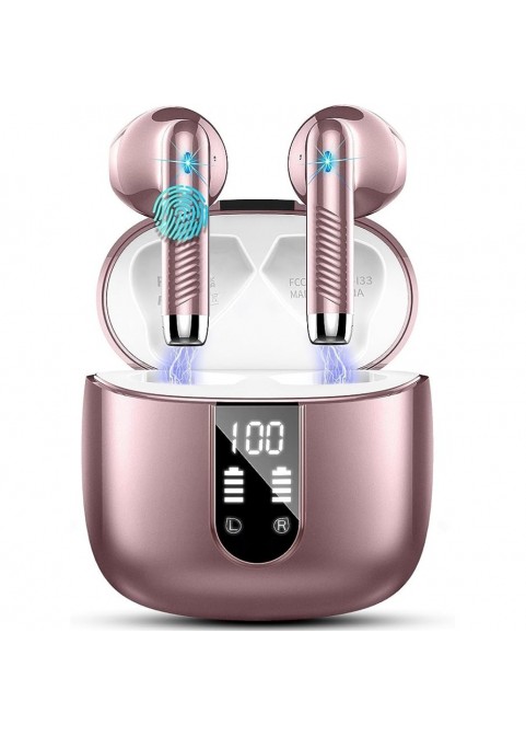 Bluetooth 5.3 Earbuds, 4-Mic ENC, 56H Playtime, Rose Gold