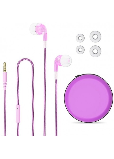 Wired Earbuds with Mic & Volume Control, Pink