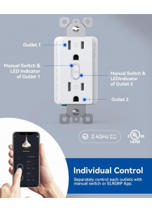 Smart Wall socket, 2.4GHz Wi-Fi smart socket compatible,2 Pack（white ）